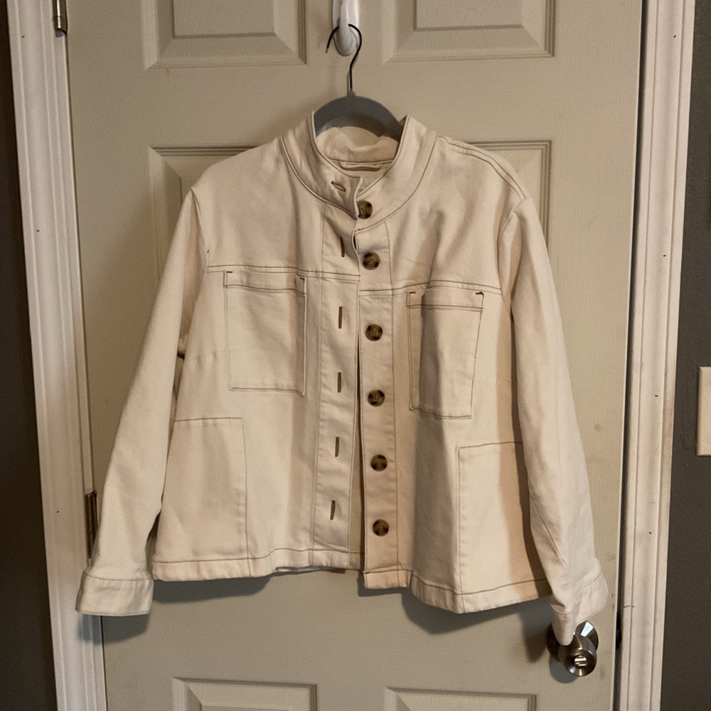 J. Jill Cream Utility Jacket with Mandarin Collar